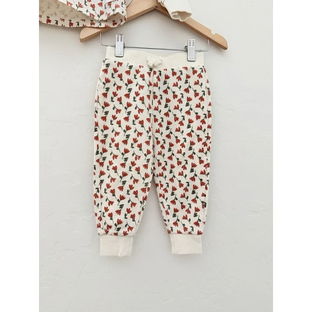 Seven 7 For All Mankind Girls Waffle Floral 2pc Set Outfit Shirt Pants Baby 18m